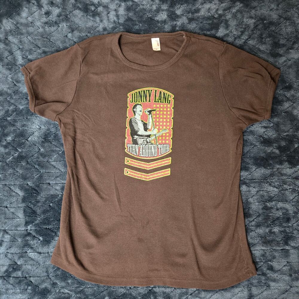 VTG 2006 Johnny Lang Turn Around Tour Y2K Single-Stitch Brown TShirt - Size XL